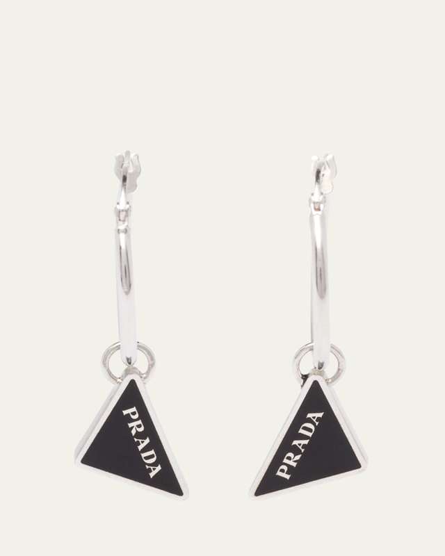 Triangle Logo Enamel Sterling Silver Drop Earrings